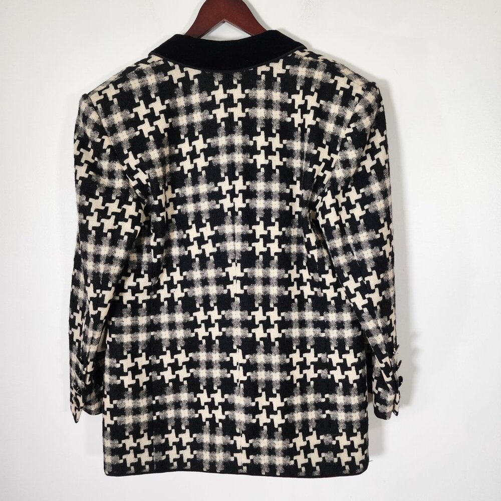 Vintage Escada Plaid Houndstooth Blazer Velvet Collar Classic Wool Sz 42 - Picture 2 of 15